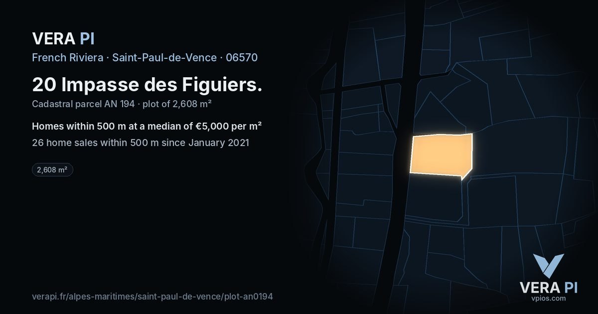 20 Impasse des Figuiers, Saint-Paul-de-Vence at night – the plot lit, the parcels around coloured by the prices near them