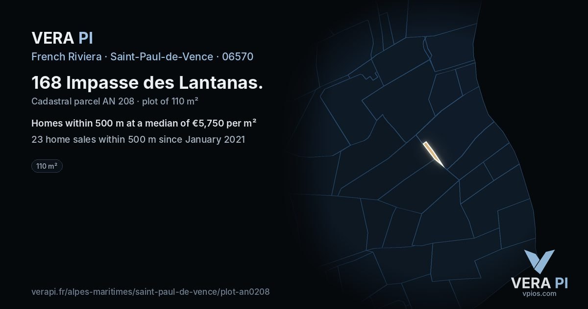 168 Impasse des Lantanas, Saint-Paul-de-Vence at night – the plot lit, the parcels around coloured by the prices near them