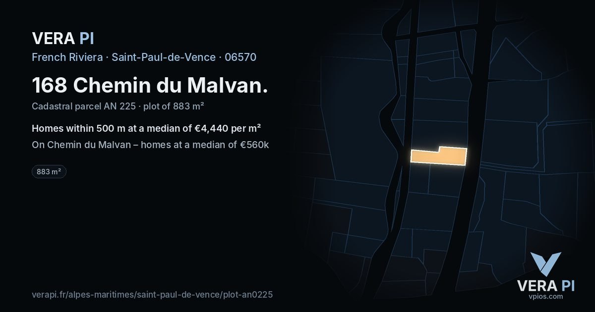 168 Chemin du Malvan, Saint-Paul-de-Vence at night – the plot lit, the parcels around coloured by the prices near them