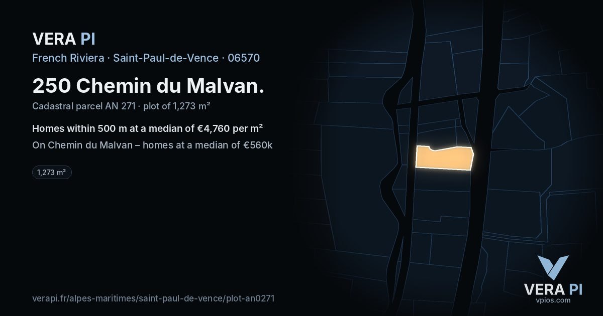 250 Chemin du Malvan, Saint-Paul-de-Vence at night – the plot lit, the parcels around coloured by the prices near them