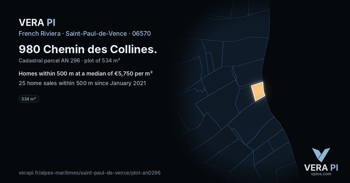 980 Chemin des Collines, Saint-Paul-de-Vence at night – the plot lit, the parcels around coloured by the prices near them