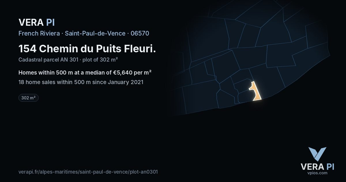 154 Chemin du Puits Fleuri, Saint-Paul-de-Vence at night – the plot lit, the parcels around coloured by the prices near them