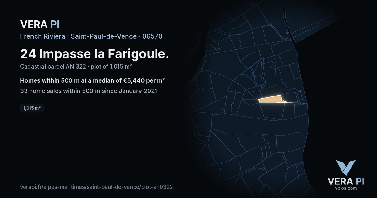 24 Impasse la Farigoule, Saint-Paul-de-Vence at night – the plot lit, the parcels around coloured by the prices near them