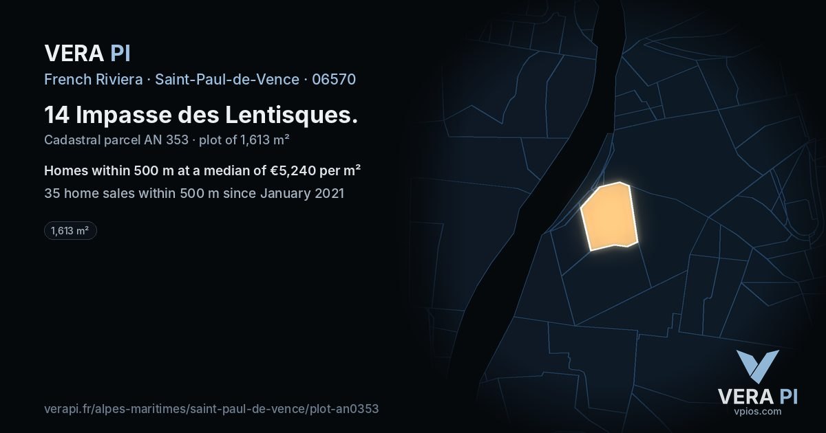 14 Impasse des Lentisques, Saint-Paul-de-Vence at night – the plot lit, the parcels around coloured by the prices near them
