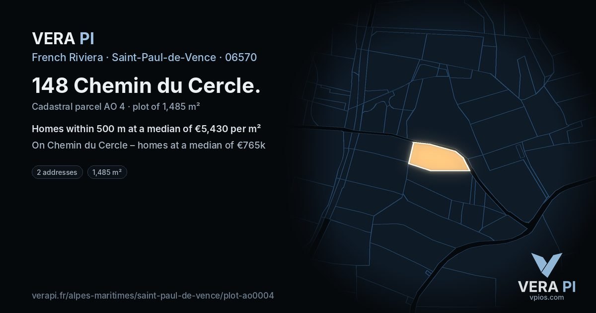148 Chemin du Cercle, Saint-Paul-de-Vence at night – the plot lit, the parcels around coloured by the prices near them