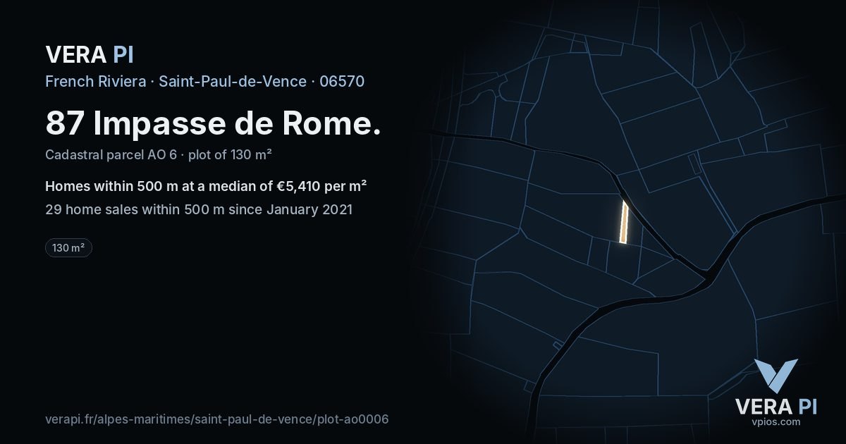 87 Impasse de Rome, Saint-Paul-de-Vence at night – the plot lit, the parcels around coloured by the prices near them