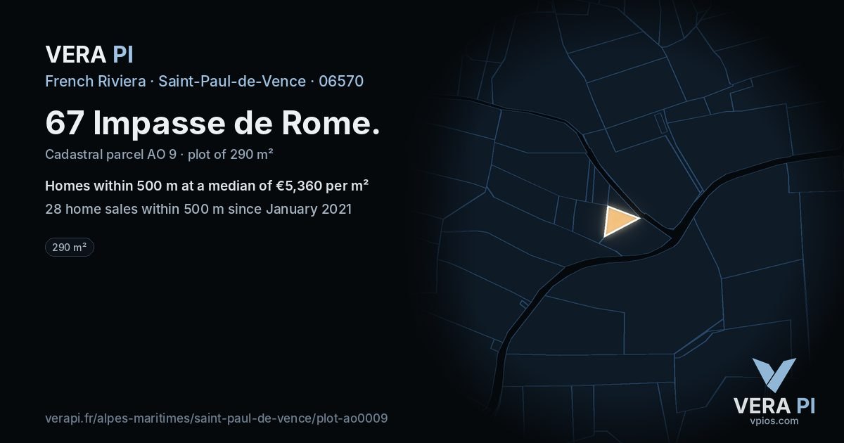 67 Impasse de Rome, Saint-Paul-de-Vence at night – the plot lit, the parcels around coloured by the prices near them