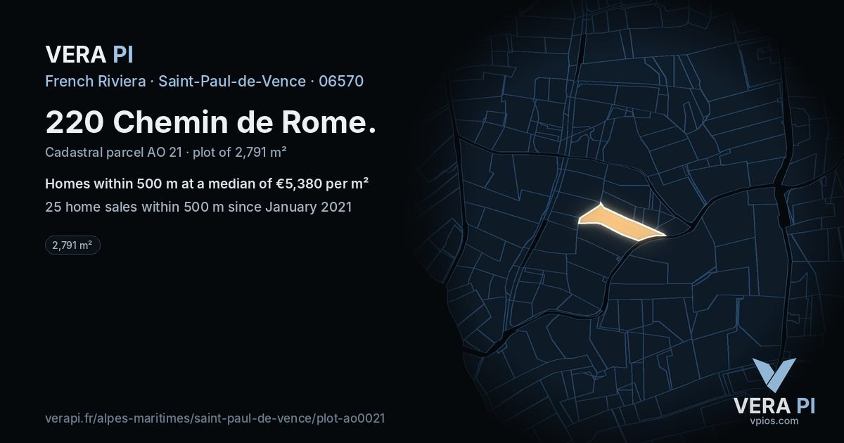 220 Chemin de Rome, Saint-Paul-de-Vence at night – the plot lit, the parcels around coloured by the prices near them