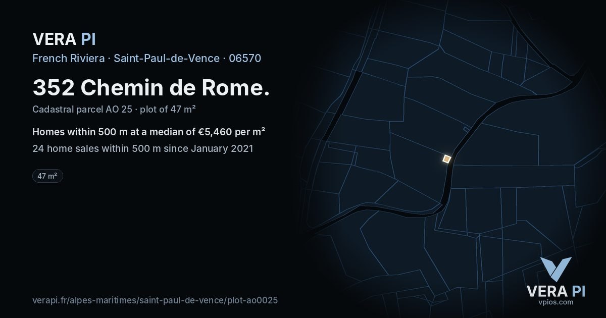 352 Chemin de Rome, Saint-Paul-de-Vence at night – the plot lit, the parcels around coloured by the prices near them