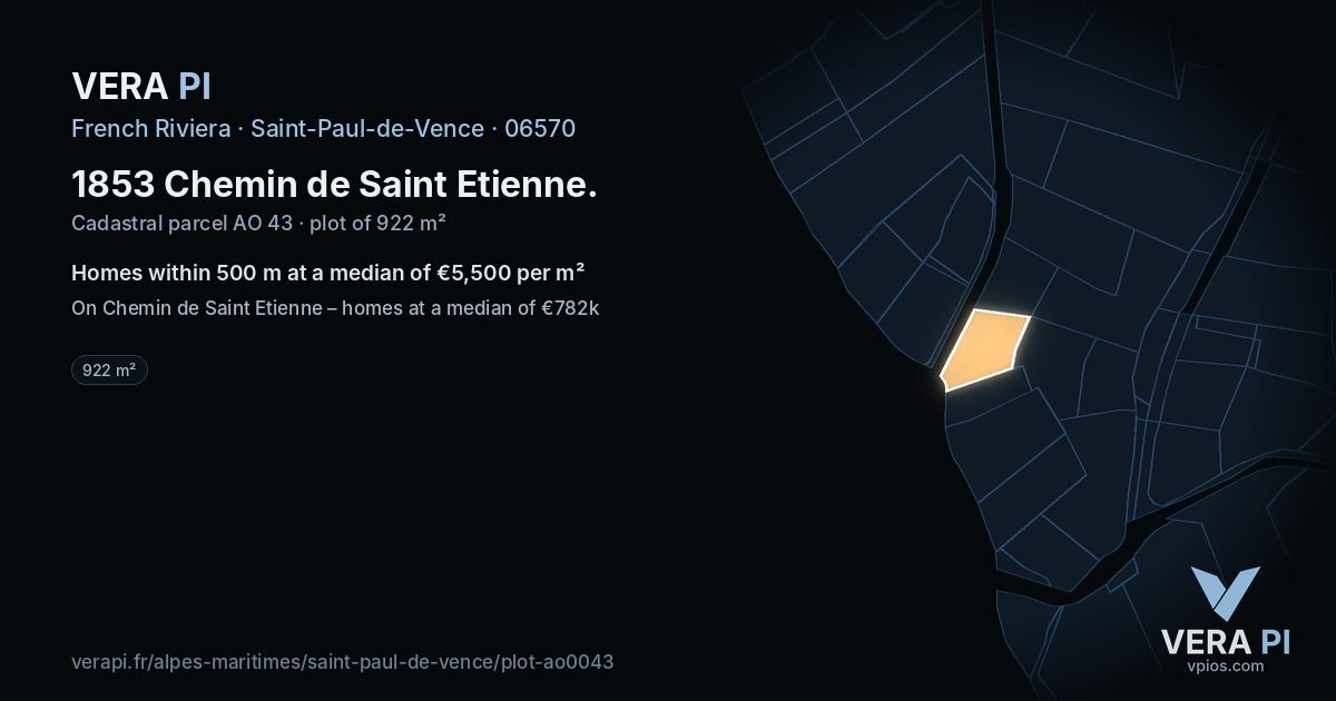 1853 Chemin de Saint Etienne, Saint-Paul-de-Vence at night – the plot lit, the parcels around coloured by the prices near them