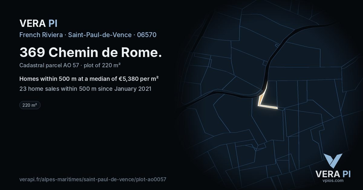 369 Chemin de Rome, Saint-Paul-de-Vence at night – the plot lit, the parcels around coloured by the prices near them