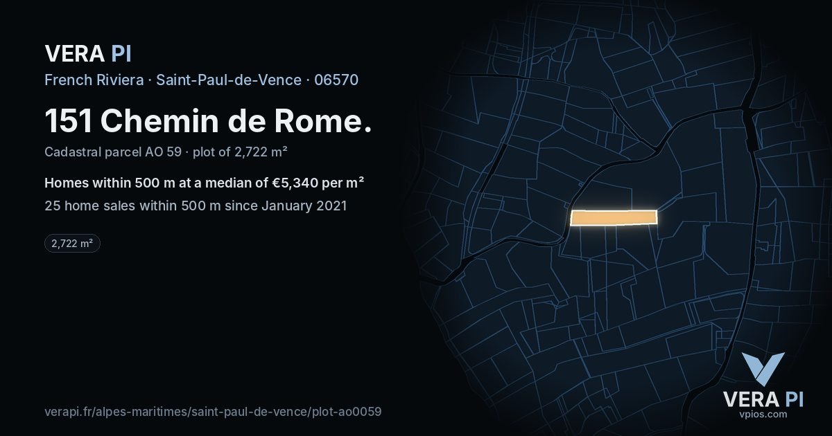 151 Chemin de Rome, Saint-Paul-de-Vence at night – the plot lit, the parcels around coloured by the prices near them