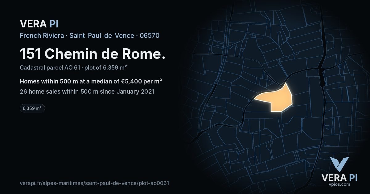 151 Chemin de Rome, Saint-Paul-de-Vence at night – the plot lit, the parcels around coloured by the prices near them
