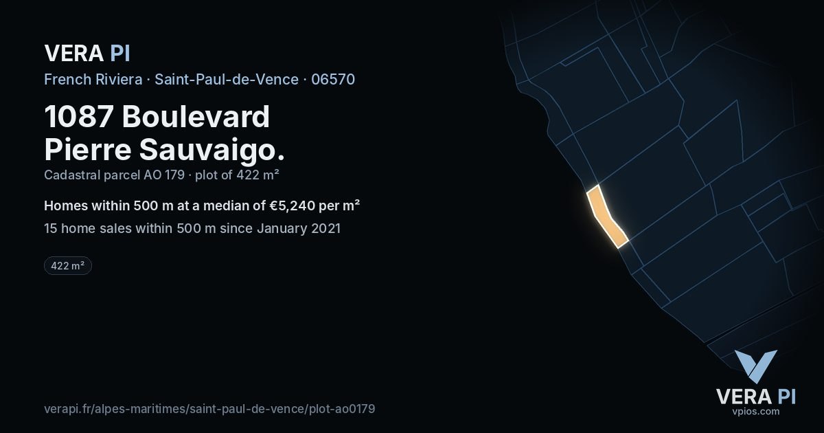1087 Boulevard Pierre Sauvaigo, Saint-Paul-de-Vence at night – the plot lit, the parcels around coloured by the prices near them