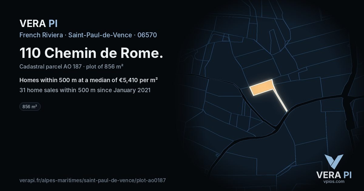 110 Chemin de Rome, Saint-Paul-de-Vence at night – the plot lit, the parcels around coloured by the prices near them