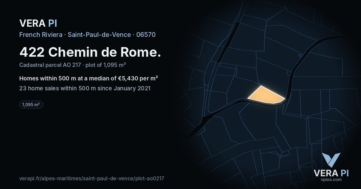 422 Chemin de Rome, Saint-Paul-de-Vence at night – the plot lit, the parcels around coloured by the prices near them
