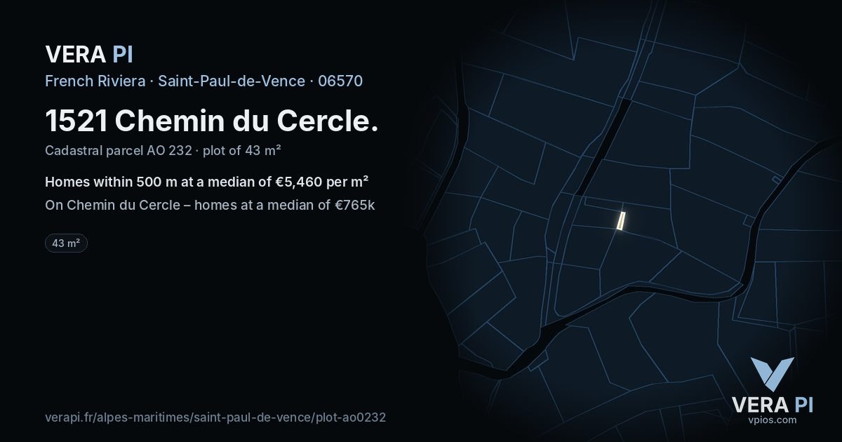 1521 Chemin du Cercle, Saint-Paul-de-Vence at night – the plot lit, the parcels around coloured by the prices near them