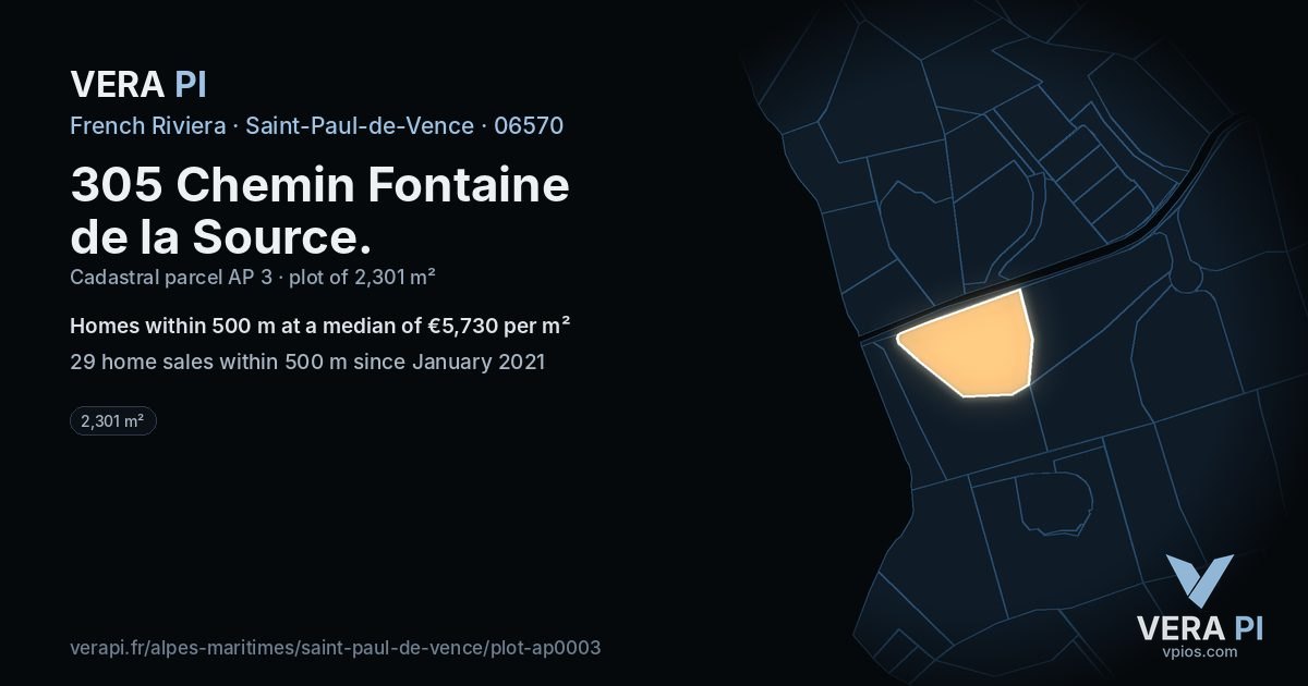 305 Chemin Fontaine de la Source, Saint-Paul-de-Vence at night – the plot lit, the parcels around coloured by the prices near them