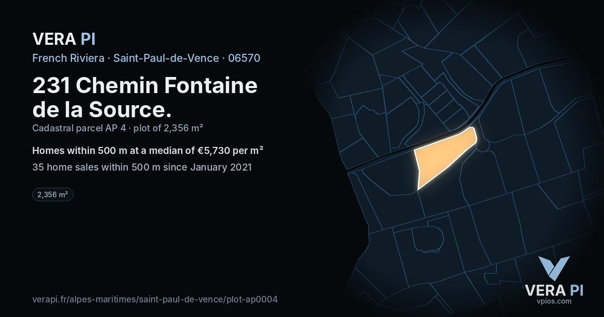 231 Chemin Fontaine de la Source, Saint-Paul-de-Vence at night – the plot lit, the parcels around coloured by the prices near them