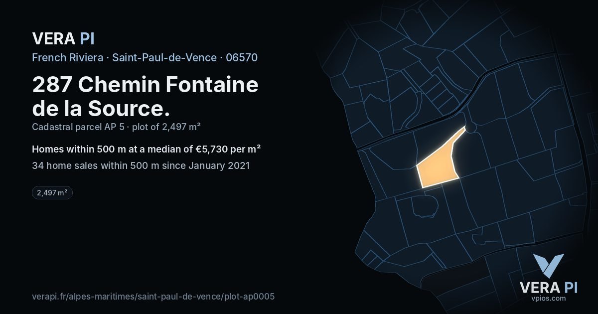 287 Chemin Fontaine de la Source, Saint-Paul-de-Vence at night – the plot lit, the parcels around coloured by the prices near them