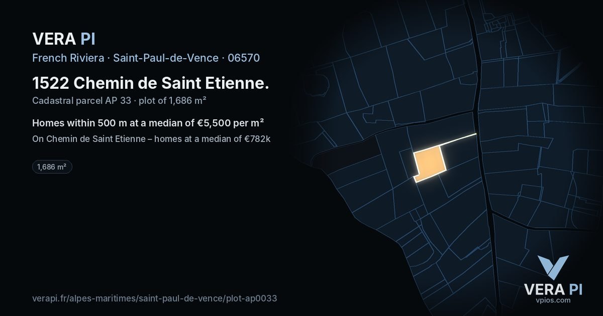 1522 Chemin de Saint Etienne, Saint-Paul-de-Vence at night – the plot lit, the parcels around coloured by the prices near them