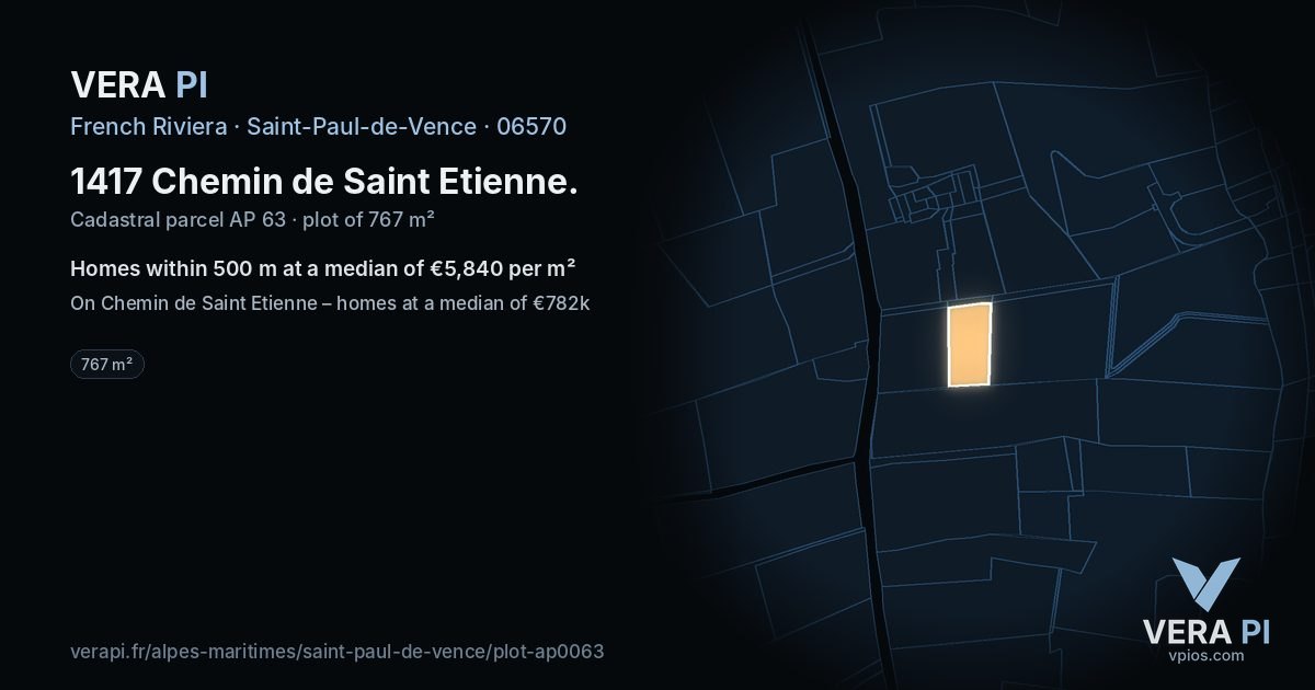 1417 Chemin de Saint Etienne, Saint-Paul-de-Vence at night – the plot lit, the parcels around coloured by the prices near them