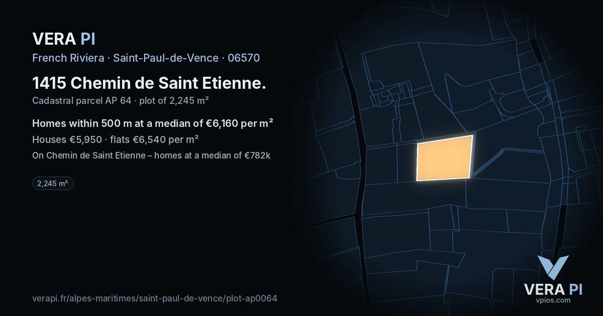 1415 Chemin de Saint Etienne, Saint-Paul-de-Vence at night – the plot lit, the parcels around coloured by the prices near them