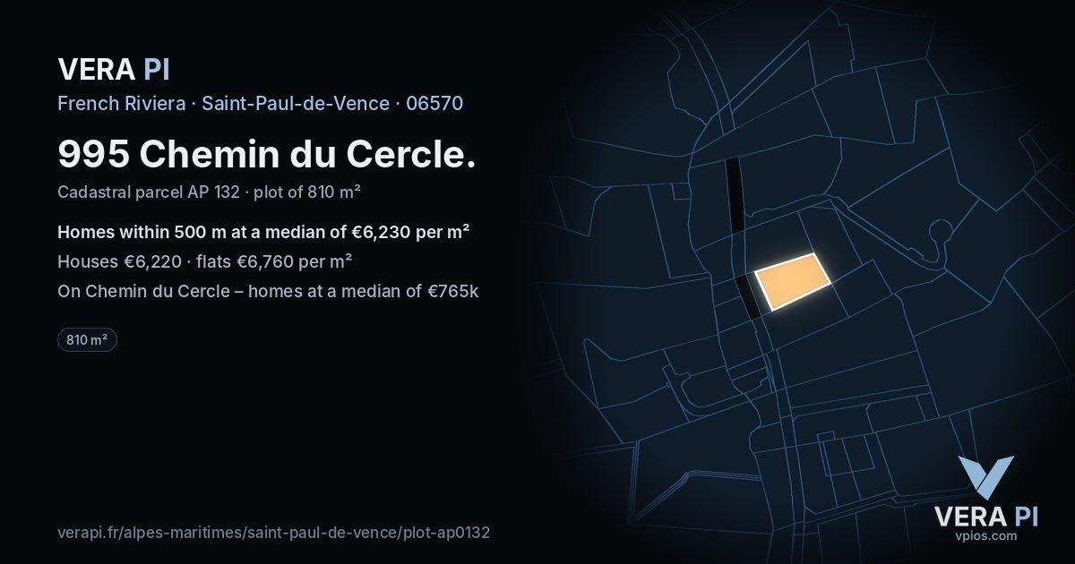 995 Chemin du Cercle, Saint-Paul-de-Vence at night – the plot lit, the parcels around coloured by the prices near them