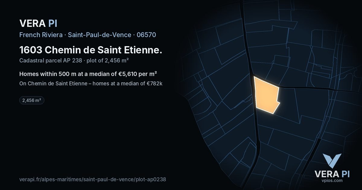 1603 Chemin de Saint Etienne, Saint-Paul-de-Vence at night – the plot lit, the parcels around coloured by the prices near them