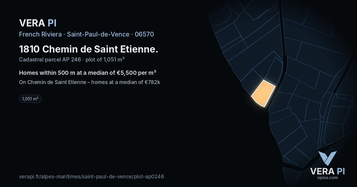 1810 Chemin de Saint Etienne, Saint-Paul-de-Vence at night – the plot lit, the parcels around coloured by the prices near them