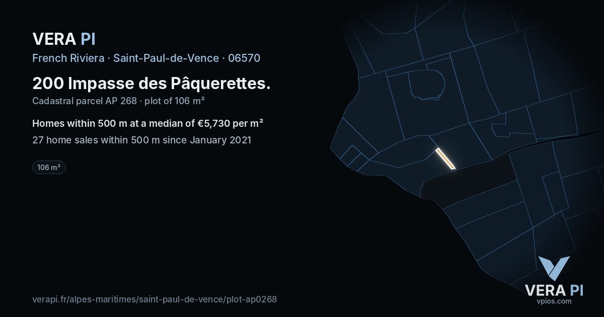 200 Impasse des Pâquerettes, Saint-Paul-de-Vence at night – the plot lit, the parcels around coloured by the prices near them