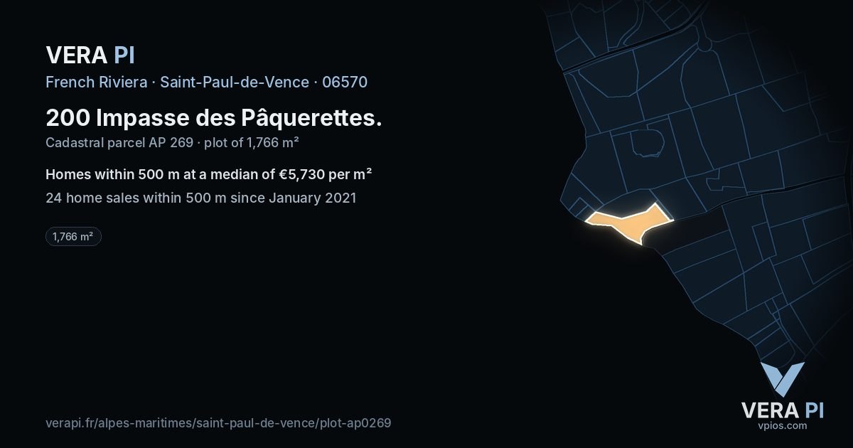 200 Impasse des Pâquerettes, Saint-Paul-de-Vence at night – the plot lit, the parcels around coloured by the prices near them
