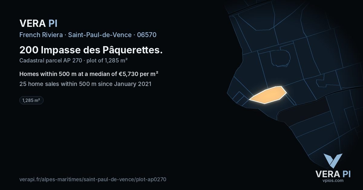 200 Impasse des Pâquerettes, Saint-Paul-de-Vence at night – the plot lit, the parcels around coloured by the prices near them