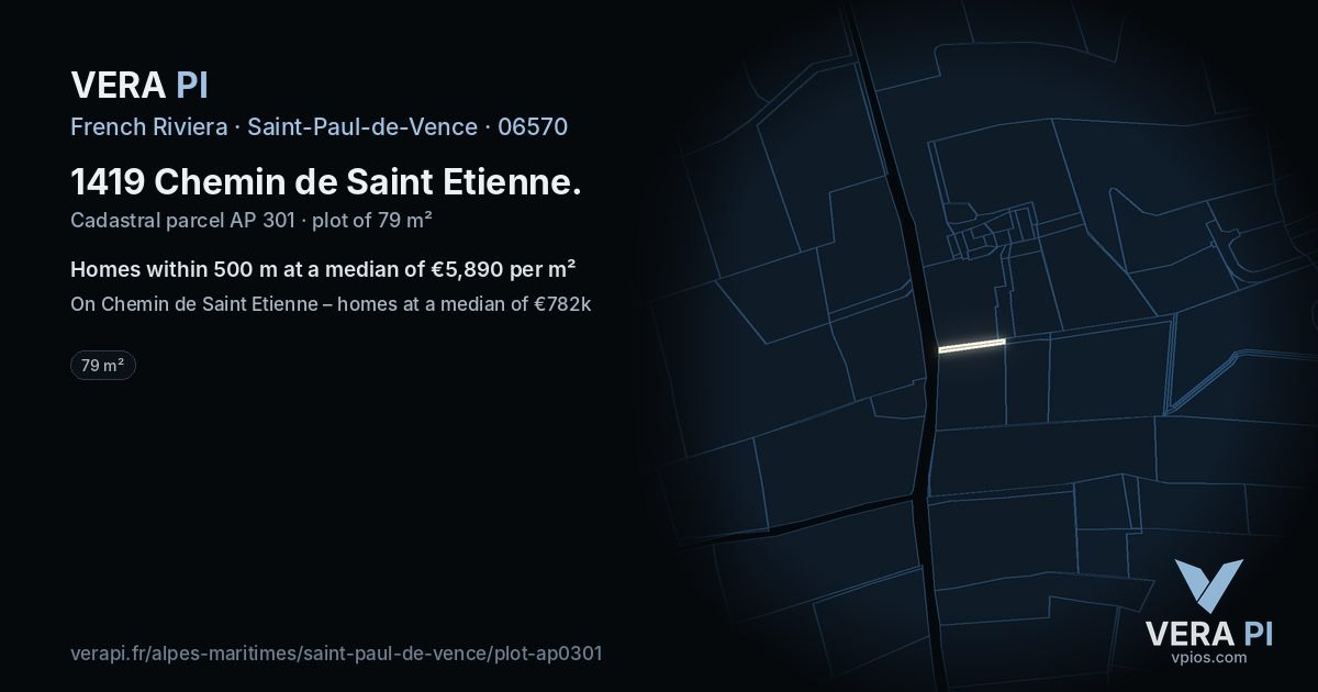 1419 Chemin de Saint Etienne, Saint-Paul-de-Vence at night – the plot lit, the parcels around coloured by the prices near them