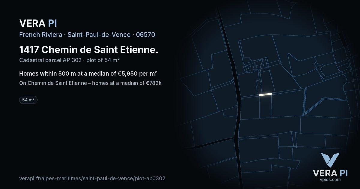 1417 Chemin de Saint Etienne, Saint-Paul-de-Vence at night – the plot lit, the parcels around coloured by the prices near them