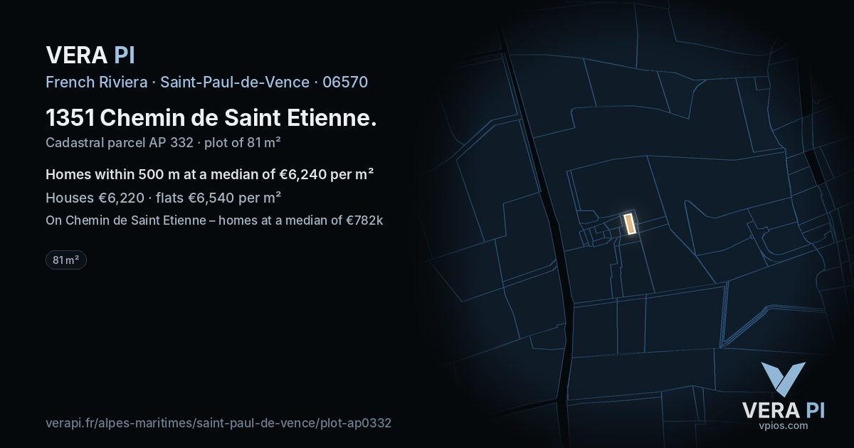 1351 Chemin de Saint Etienne, Saint-Paul-de-Vence at night – the plot lit, the parcels around coloured by the prices near them