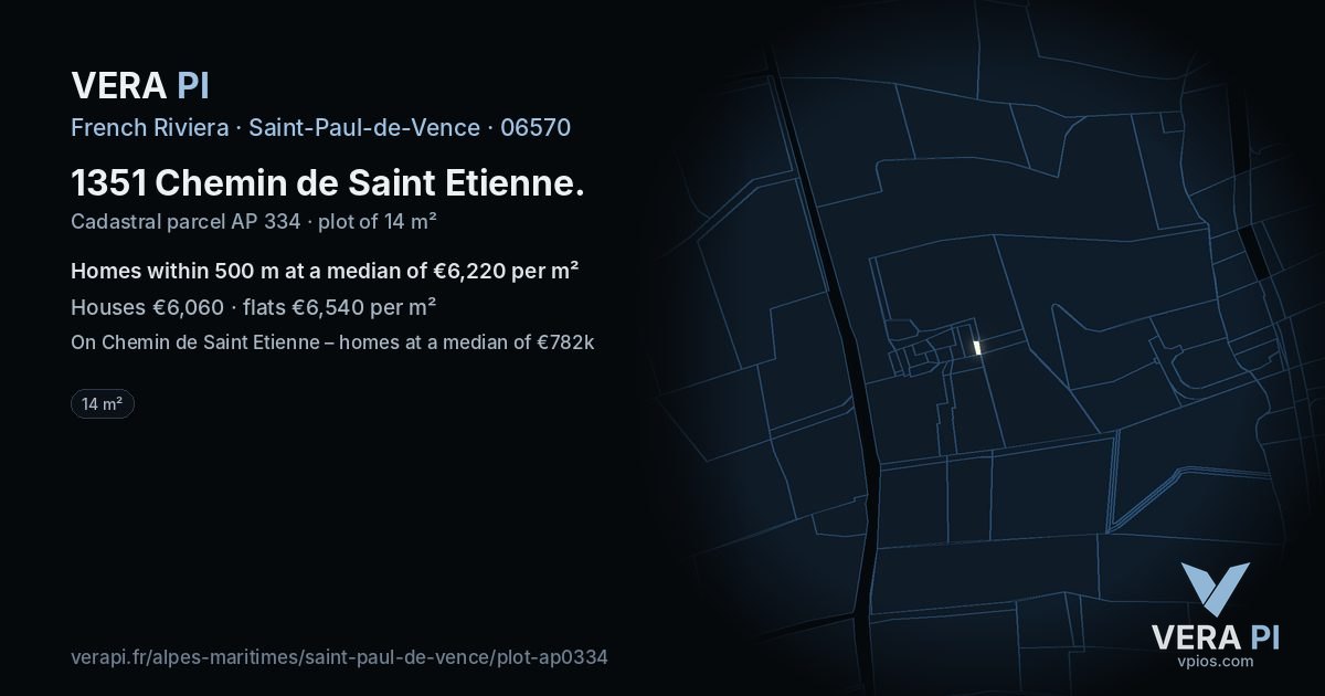 1351 Chemin de Saint Etienne, Saint-Paul-de-Vence at night – the plot lit, the parcels around coloured by the prices near them