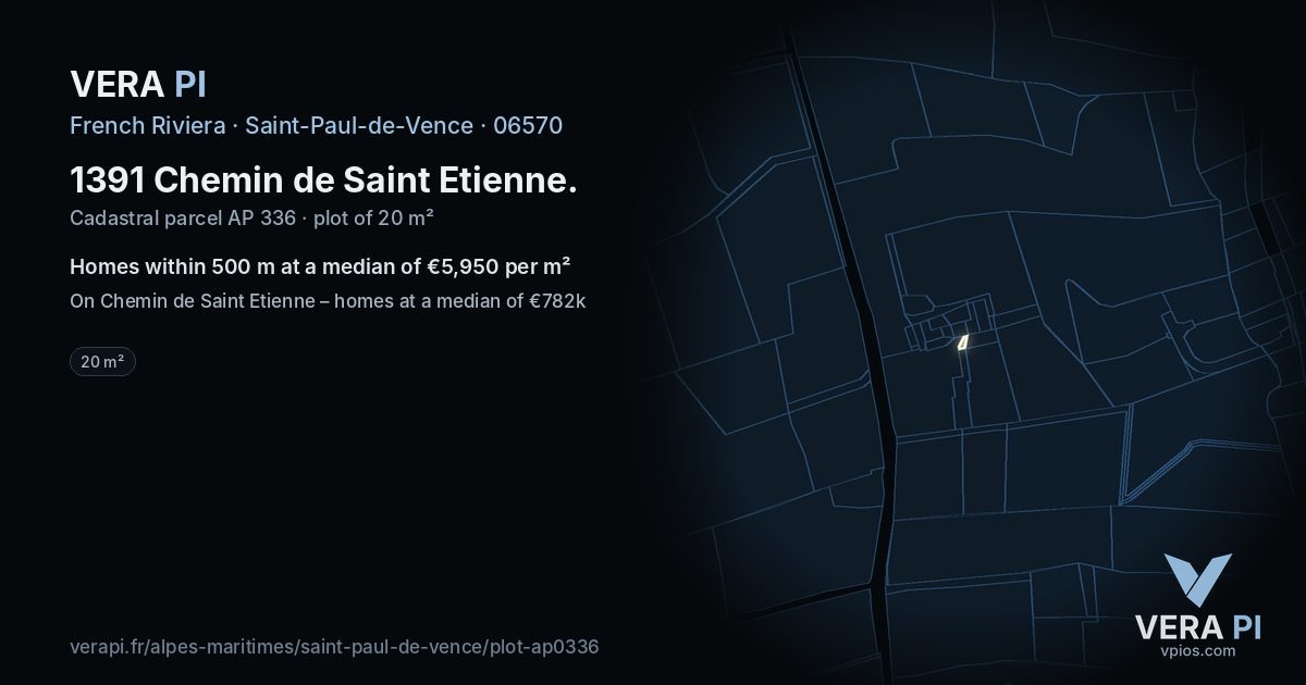1391 Chemin de Saint Etienne, Saint-Paul-de-Vence at night – the plot lit, the parcels around coloured by the prices near them