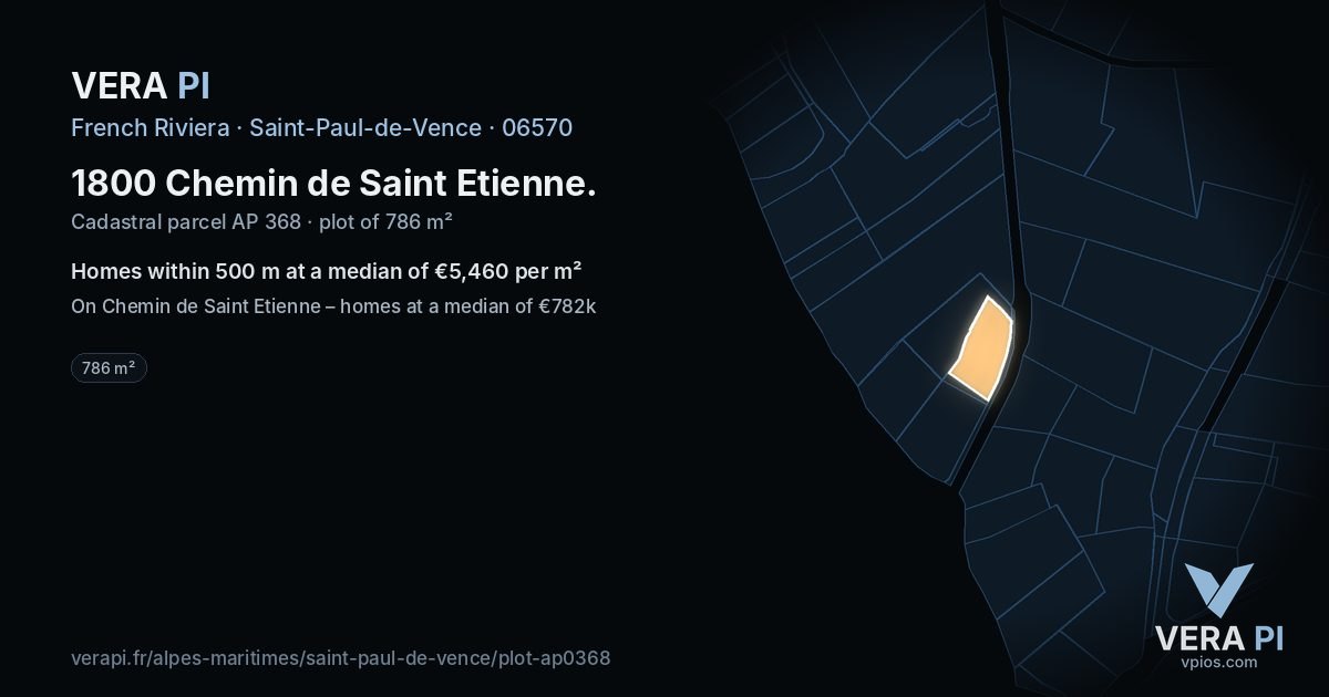 1800 Chemin de Saint Etienne, Saint-Paul-de-Vence at night – the plot lit, the parcels around coloured by the prices near them