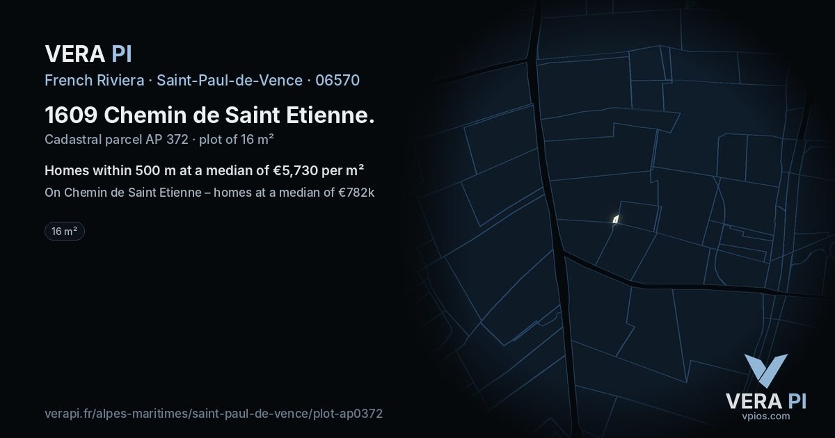 1609 Chemin de Saint Etienne, Saint-Paul-de-Vence at night – the plot lit, the parcels around coloured by the prices near them