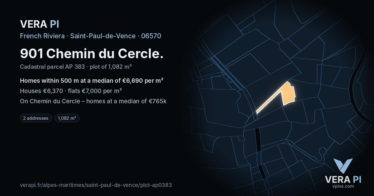 901 Chemin du Cercle, Saint-Paul-de-Vence at night – the plot lit, the parcels around coloured by the prices near them