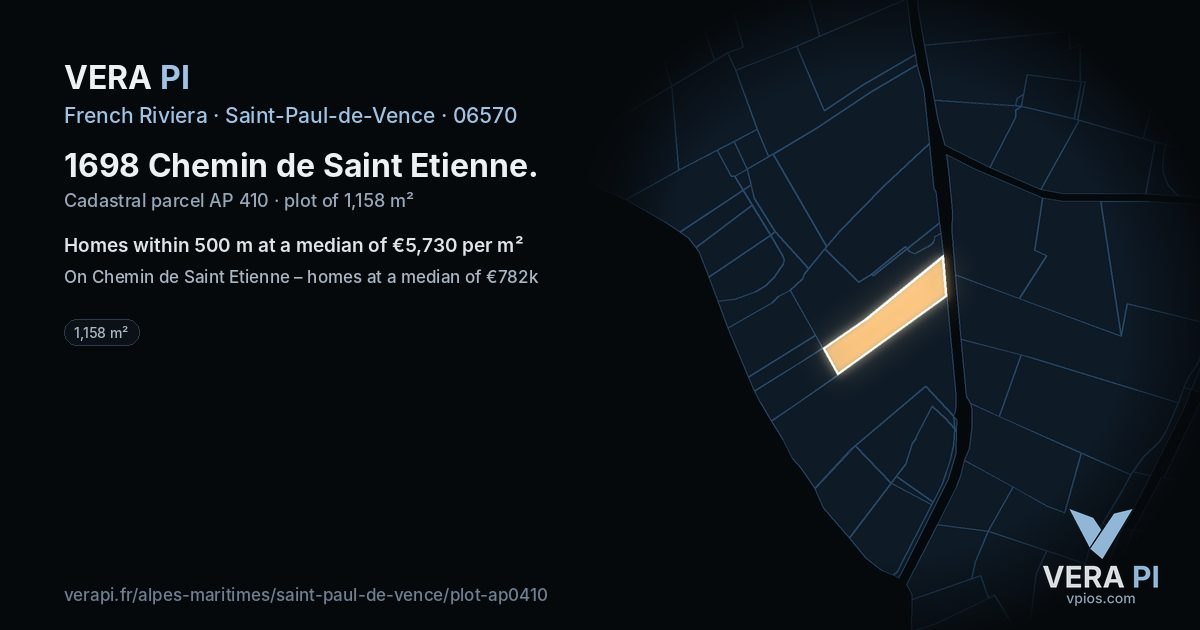 1698 Chemin de Saint Etienne, Saint-Paul-de-Vence at night – the plot lit, the parcels around coloured by the prices near them