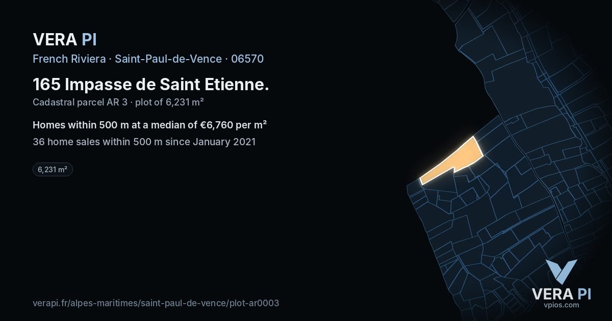 165 Impasse de Saint Etienne, Saint-Paul-de-Vence at night – the plot lit, the parcels around coloured by the prices near them
