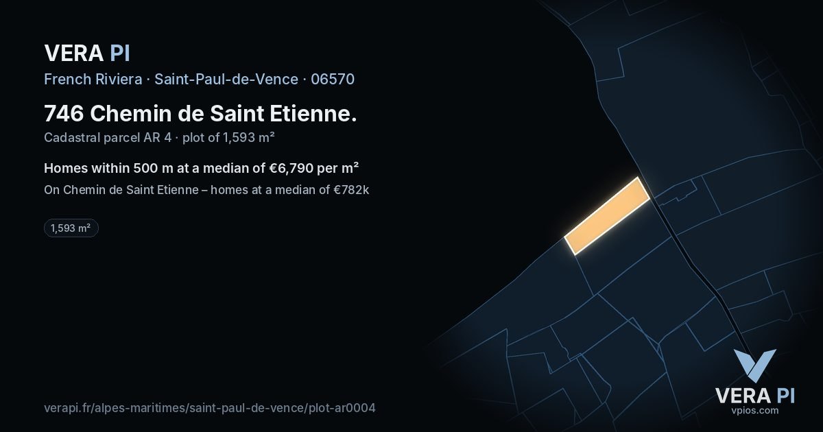 746 Chemin de Saint Etienne, Saint-Paul-de-Vence at night – the plot lit, the parcels around coloured by the prices near them