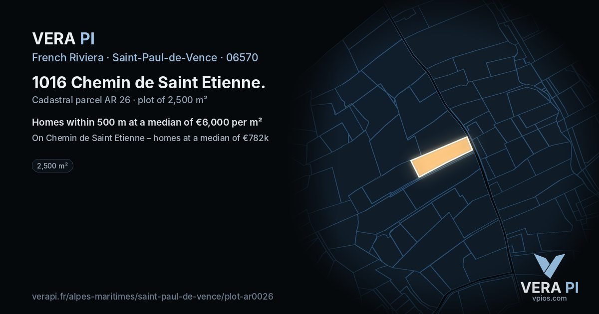 1016 Chemin de Saint Etienne, Saint-Paul-de-Vence at night – the plot lit, the parcels around coloured by the prices near them