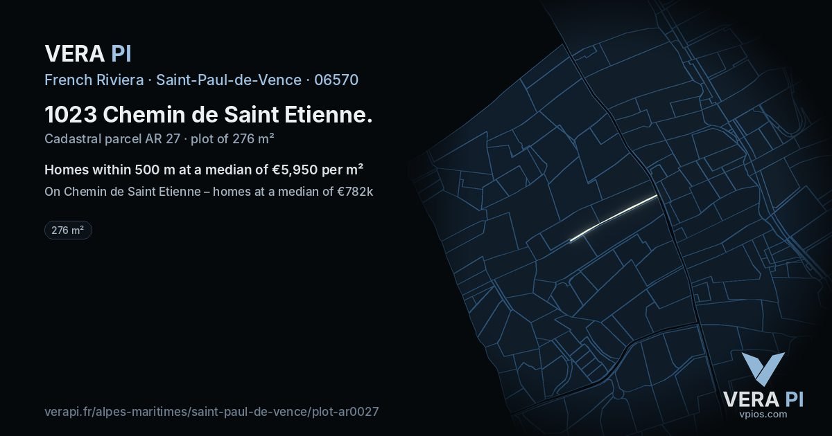 1023 Chemin de Saint Etienne, Saint-Paul-de-Vence at night – the plot lit, the parcels around coloured by the prices near them