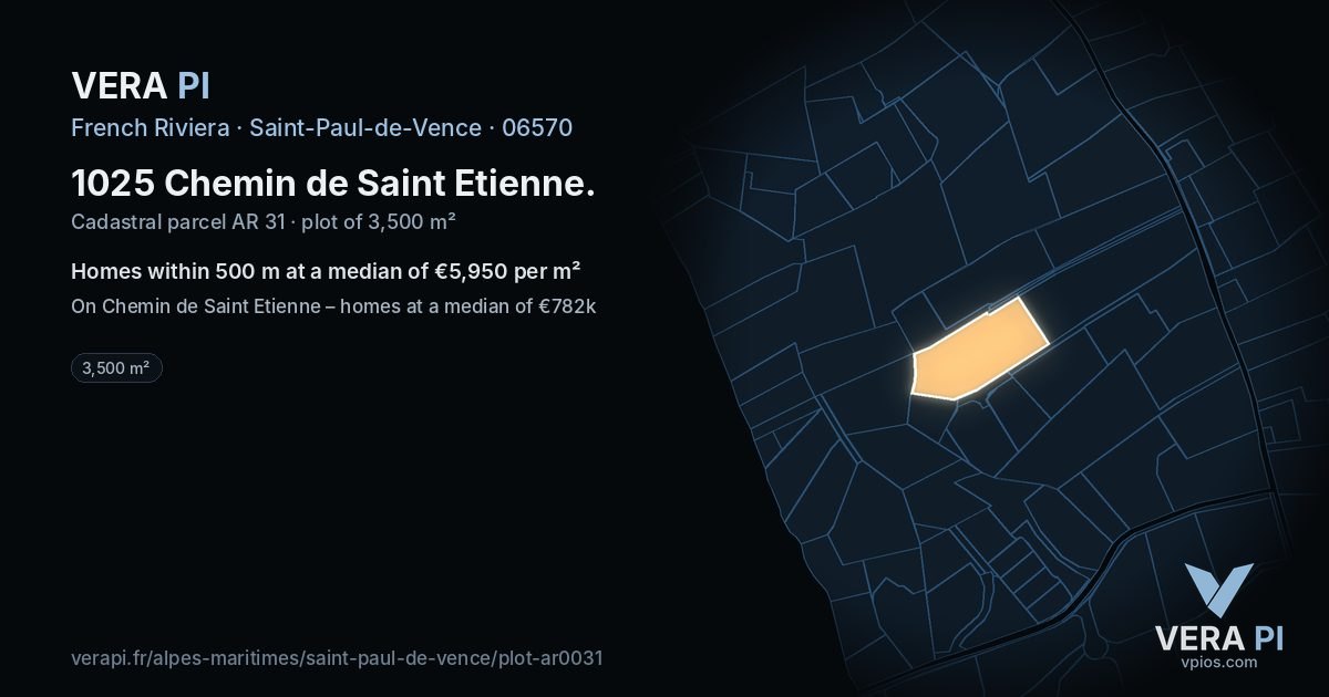 1025 Chemin de Saint Etienne, Saint-Paul-de-Vence at night – the plot lit, the parcels around coloured by the prices near them