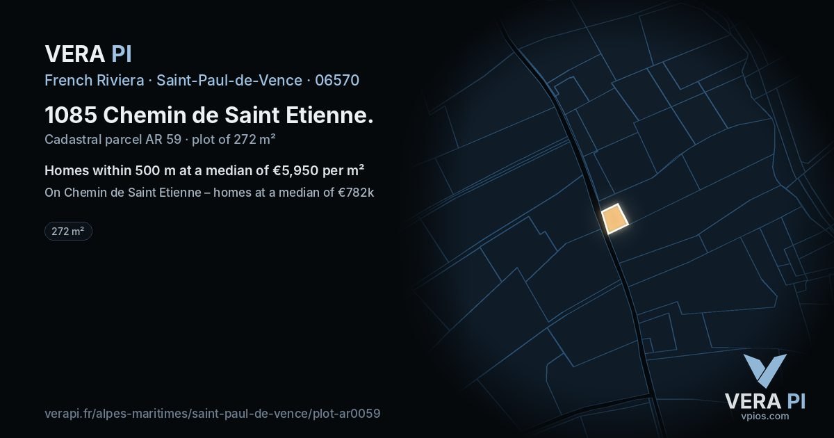 1085 Chemin de Saint Etienne, Saint-Paul-de-Vence at night – the plot lit, the parcels around coloured by the prices near them