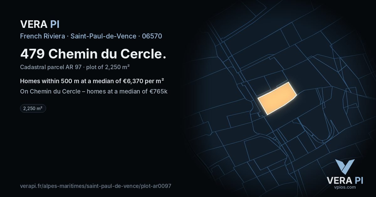 479 Chemin du Cercle, Saint-Paul-de-Vence at night – the plot lit, the parcels around coloured by the prices near them