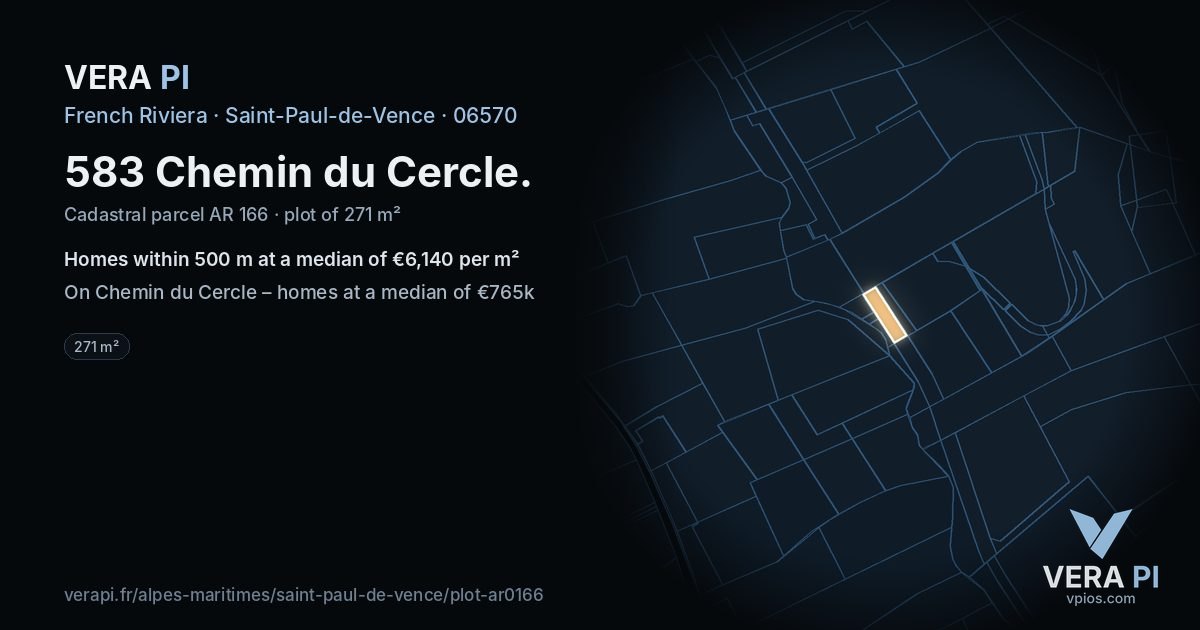 583 Chemin du Cercle, Saint-Paul-de-Vence at night – the plot lit, the parcels around coloured by the prices near them